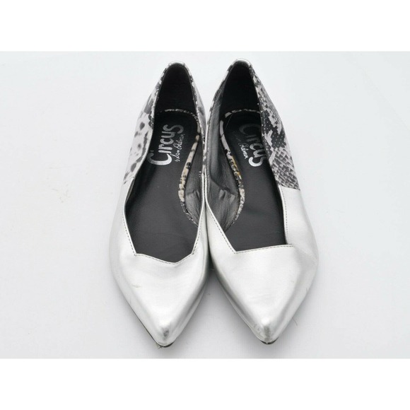 Sam Edelman Flats Womens 6.5 Silver Faux Leather Ellissa Snake Print Pointed Toe - Picture 6 of 8